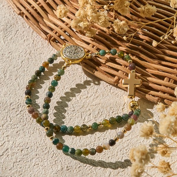 Christianartworkshop Handmade Earth Tone Rosary Bracelets with Cross & St. Benedict Charm