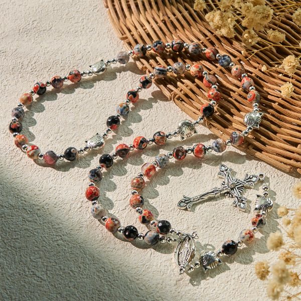 Unique Memorial Marbling Agate Beads with Calico Cat Pray Bracelet, Animal Rosary