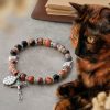 Unique Memorial Marbling Agate Beads with Calico Cat Pray Bracelet, Animal Rosary