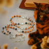 Unique Memorial Marbling Agate Beads with Calico Cat Pray Bracelet, Animal Rosary