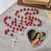 Wine Red Beads Rosary with Our Lady & Crucifix in St. Therese Heart-Shaped Box