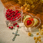 Burgundy Round Beads Rosary in Sacred Heart of Jesus Box