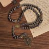 Christianartworkshop Miraculous Medal & Crucifix of 8 mm Round Silver Black Gallstone Nylon Cord Rosary