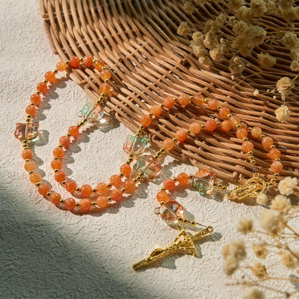 Orange Tabby Cat Blessing with Carnelian Beads Prayer Animal Rosary