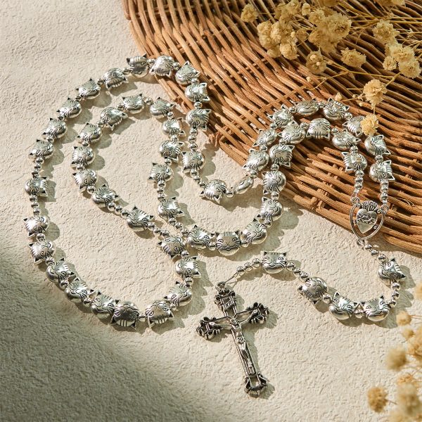 Christianartworkshop Devotion of Love Unique Tabby Cat Face Stainless Steel Animal Rosary