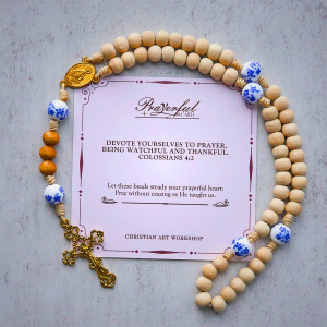 PRAYERFUL FAITH: Handmade Wooden Ceramics Beads Miraculous Medal Rosary
