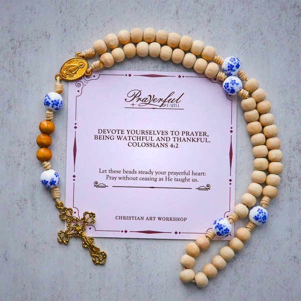PRAYERFUL FAITH: Handmade Wooden Ceramics Beads Miraculous Medal Rosary
