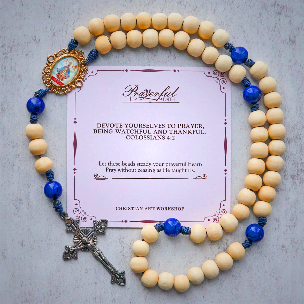 PRAYERFUL FAITH: 10mm Handmade Wooden Beads Lapis Lazuli Beads Rosary