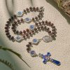 Handcrafted Deep Brown Rosary with Our Lady Blue Enamel Medals and Crucifix