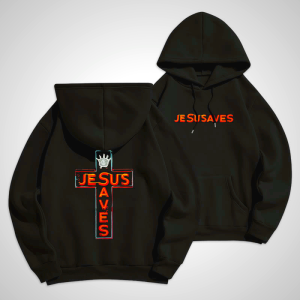 Jesus Saves Cross Graphic Hoodie - Faith Statement Fleece Lined Polyester Hoodie