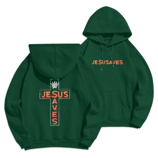 Christianartworkshop Jesus Saves Cross Graphic Faith Statement Fleece Lined Polyester Hoodie