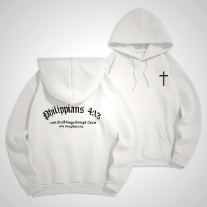Christian Art Workshop Philippians 4:13 Fleece Hoodie - White Ink Design