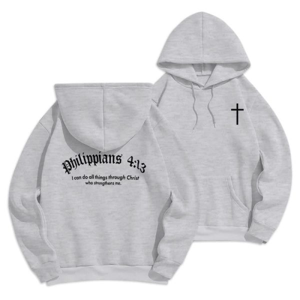 Christianartworkshop Quotation Style Bold Faith in Philippians 413 Fleece Lined Polyester Hoodie