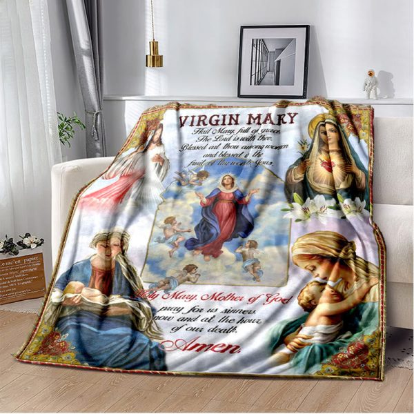 Christianartworkshop Colored Style Our Lady of Guadalupe Flannel Blanket: Cozy Faith for Bedroom & Sofa