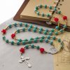 Christianartworkshop Elegant Red & Blue Rose Rosary with Turquoise Beads: Blessed by Our Lady and St. Benedict