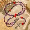 Mystical Frosted Purple-Blue Beads Rosary with Red Roses & Miraculous Medal Blessing