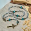 Shimmering Laser Blue Crystal Rosary with Antique Bronze Miraculous Medal