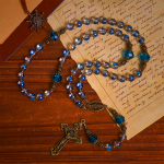 Shimmering Laser Blue Crystal Rosary with Antique Bronze Miraculous Medal