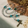 Shimmering Laser Blue Crystal Rosary with Antique Bronze Miraculous Medal
