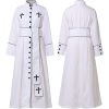 Christianartworkshop Ceremonial Black and White Stand Collar Clergy Robe with Belt & Cross Motifs