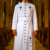 Christianartworkshop Ceremonial Black and White Clergy Robe with Cross Belt