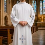 Christianartworkshop Traditional White High Collar Clergy Robe with Ornate Colorful Cross