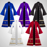 Multicolor Flared Sleeves Clergy Robe with Cross Motifs & Ritual Aesthetic