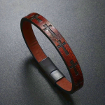 Christian Leather Magnetic Bracelet with Cross Motifs - Multicolor