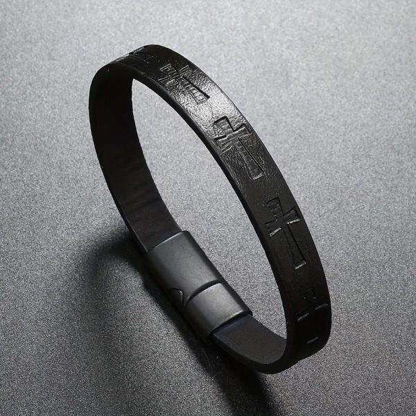 Christianartworkshop Classic Style Multicolor Leather Magnetic Buckle Bracelet with Cross Motifs