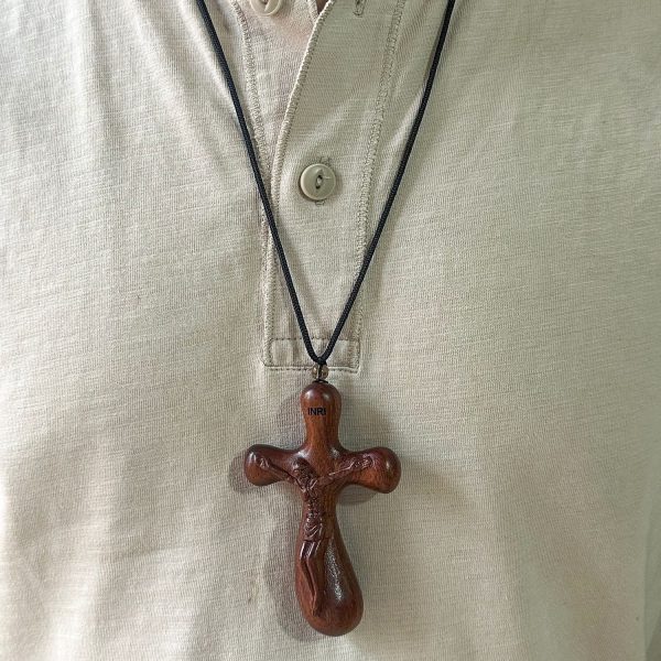 Christianartworkshop Vintage Sandalwood INRI Crucifix Car Pendant & Necklace: Devotion on the Road