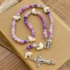 Ocean of Faith Purple Weathered Agate and Dolphin Charms Animal Rosary