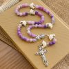 Ocean of Faith Purple Weathered Agate and Dolphin Charms Animal Rosary