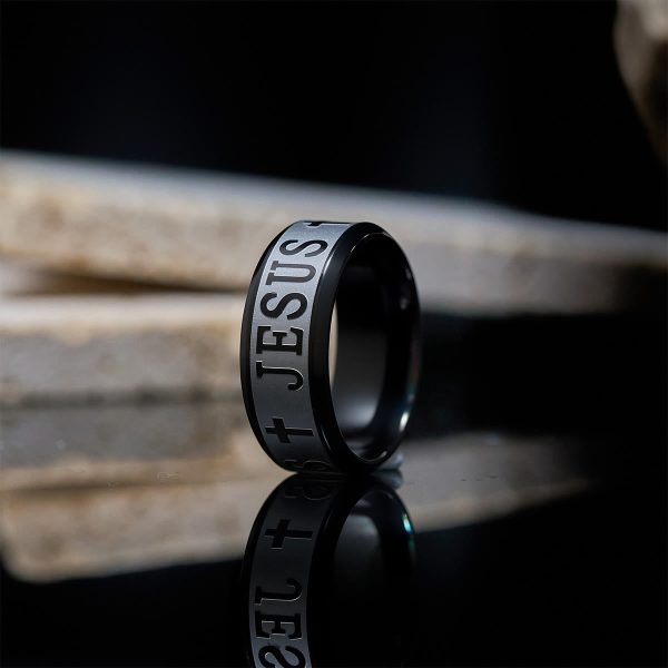 Christianartworkshop Titanium Steel Ring with Laser engraving "JESUS"