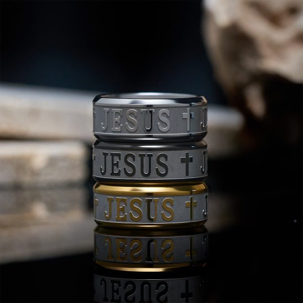 Christianartworkshop Titanium Steel Ring with Laser engraving "JESUS"