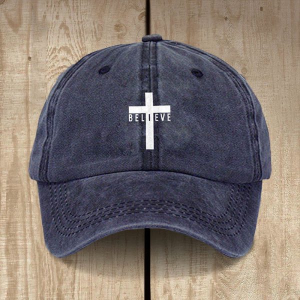 Christianartworkshop Minimalist Believe in Christ Cross Baseball Cap for Everyday Faith