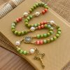 Handcrafted Christmas Blessings Divine Mercy Rosary with Red Green Beads and Bronze Crucifix