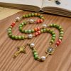 Handcrafted Christmas Blessings Divine Mercy Rosary with Red Green Beads and Bronze Crucifix