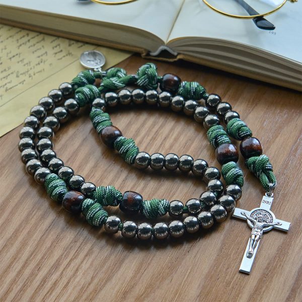 Christianartworkshop Rugged Metallic Beads Paracord Blessing Rosary: Shielded by Holy Spirit and Divine Mercy