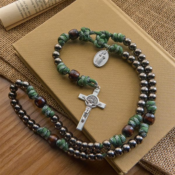 Christianartworkshop Rugged Metallic Beads Paracord Blessing Rosary: Shielded by Holy Spirit and Divine Mercy