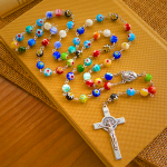 Multicolored Vibrant Flower Pattern Murano Beads Rosary with Madonna and Child