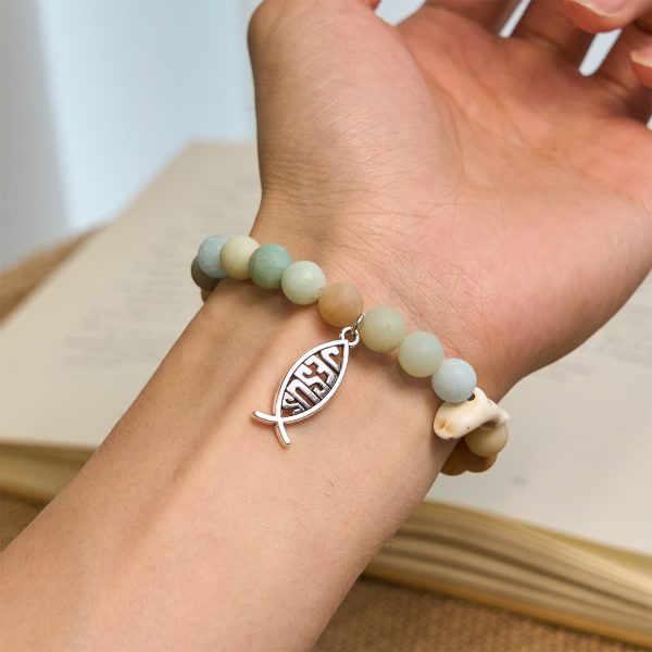 Christianartworkshop Ocean Grace Dolphin Blessing with Natural Malachite & Ichthys Charm Animal Bracelet