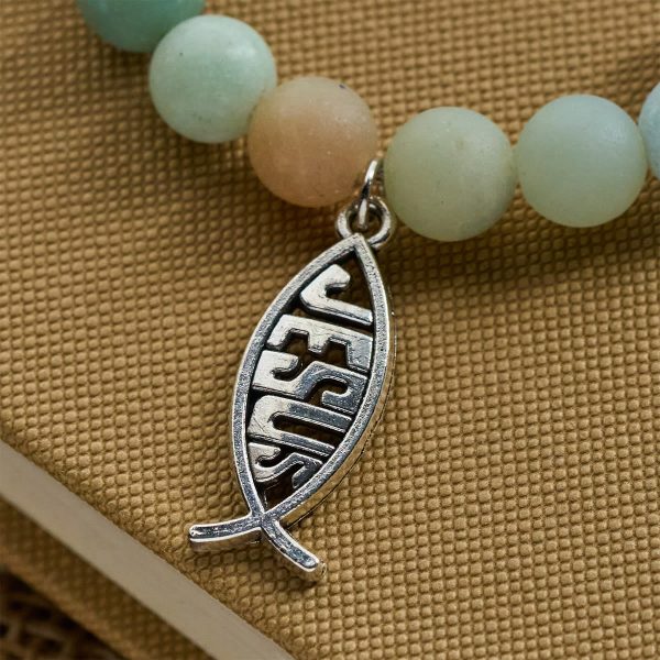 Christianartworkshop Ocean Grace Dolphin Blessing with Natural Malachite & Ichthys Charm Animal Bracelet