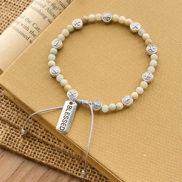 Christianartworkshop Two-color St. Benedict Blessing Anklet with Gentle Natural Stone Beads
