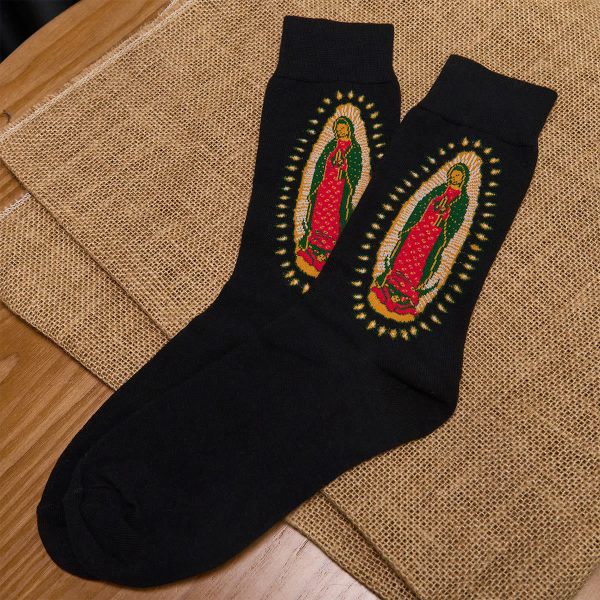 Christianartworkshop Black Virgin of Guadalupe Religious Unisex Crew Socks: Retro Design, Exclusive Faith Flair