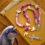 Ocean of Faith Purple Weathered Agate and Dolphin Charms Animal Rosary