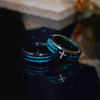 Modern Titanium Steel Cross Ring with Laser Blue Inlay: Serenity in Christ's Blue Light