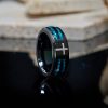 Christianartworkshop Modern Titanium Steel Cross Ring with Laser Blue Inlay: Serenity in Christ's Blue Light