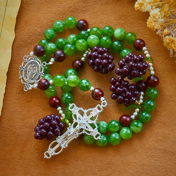 Green and Purple Grape Bead Rosary Inspired by Christ the True Vine