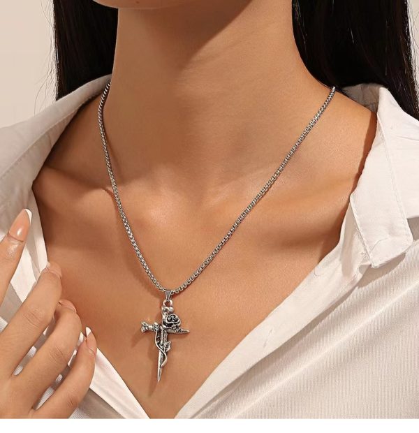 Christianartworkshop Rose Wrapped Cross Faith Necklace with Gothic Floral Design