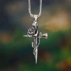 Rose Wrapped Cross Faith Necklace with Gothic Floral Design